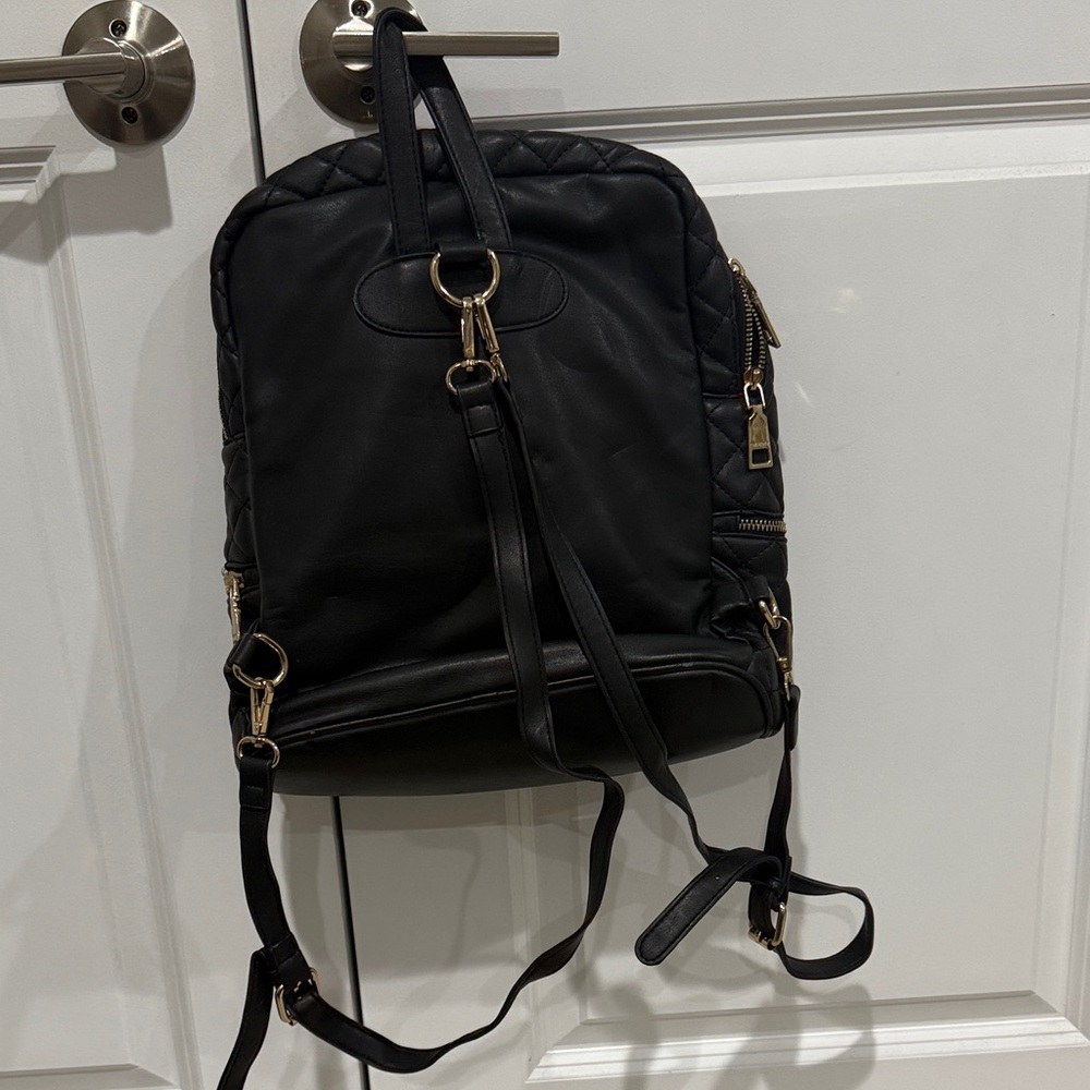 bebe Black Quilted Backpack with Gold Details - Picture 2 of 4